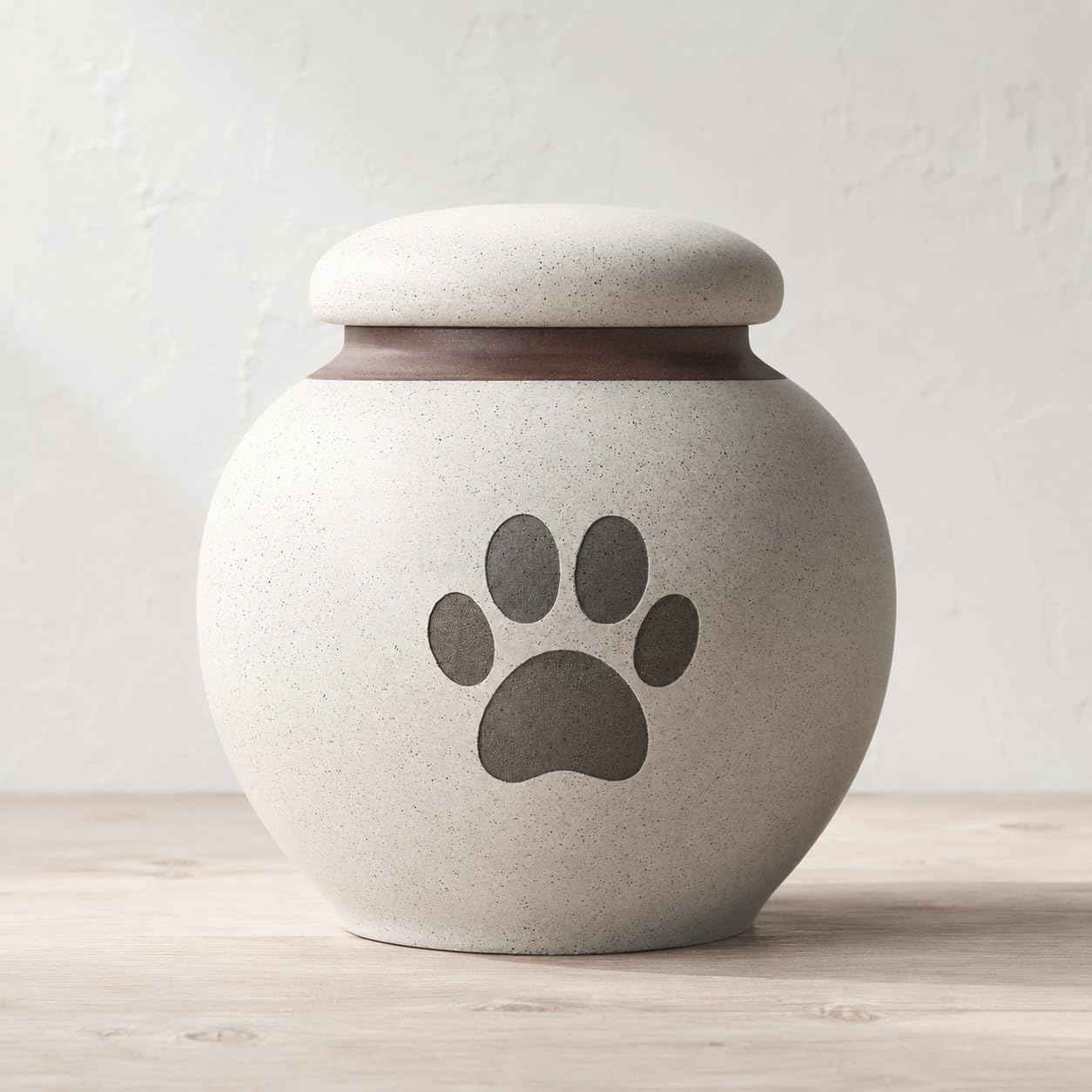 Small Pet Urn for Ashes, Dog Urn and Cat Cremation Urn, White Ceramic Paw Print Memorial Keepsake Urn with Cloth-Lined Lid, 350 mL / 21.4 Cubic Inches, for Small Dogs and Cats up to 20 lbs