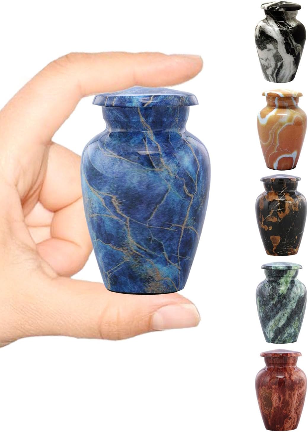 Marble Finish Keepsake Sharing Urn – Mini Metal Cremation Urn for Human or Pet Ashes – Small Memorial Token Urn with Velvet Bag & Funnel – A Perfect Tribute & Gift for Families (Exotic Blue)