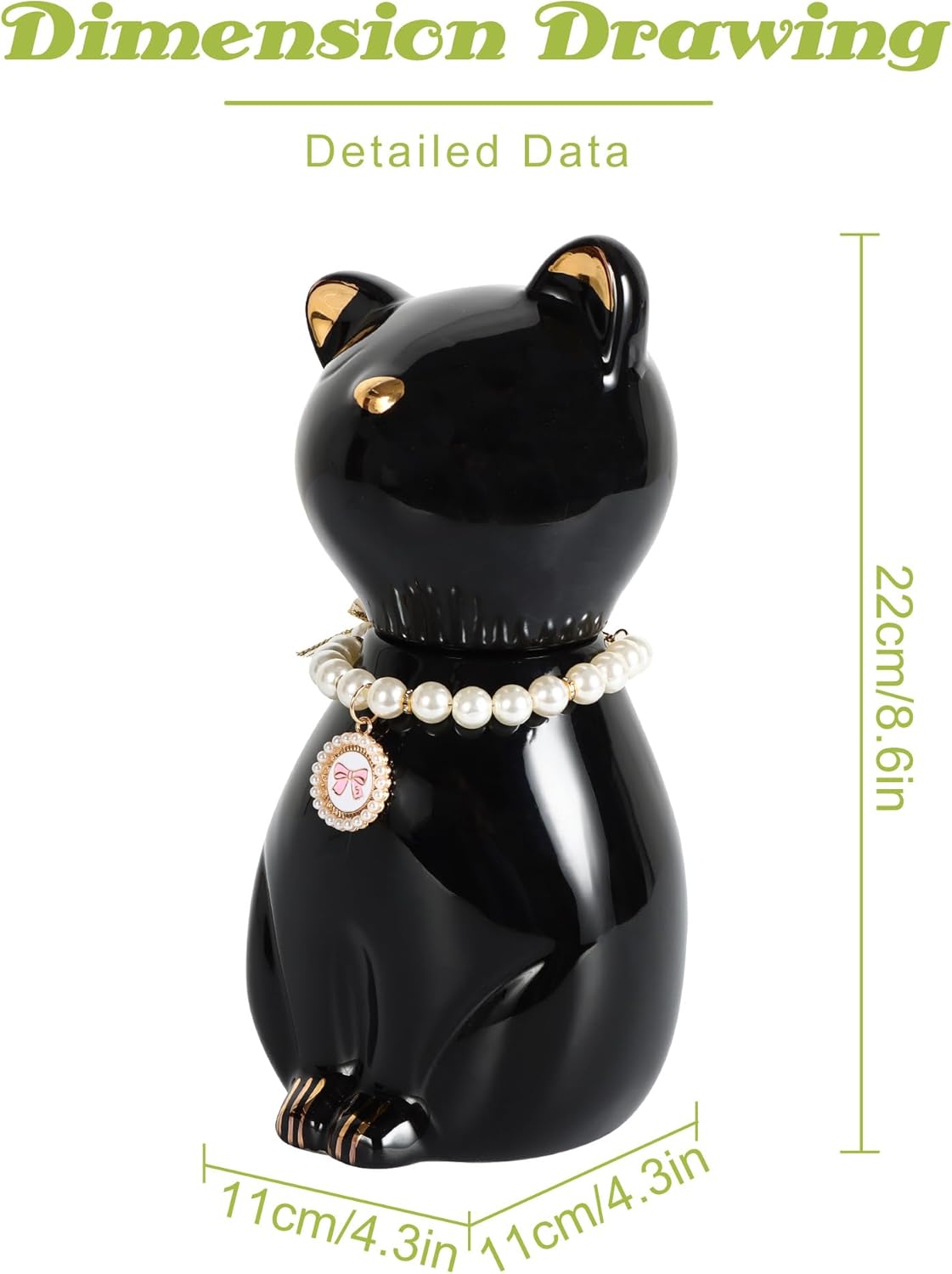 Cat Urns for Ashes, Elegant Ceramics Pets Cremation Keepsake, Funerary Urns Black Pet Urn for Cats Memorial Box with Personalized Necklace (15lbs) - Image 2
