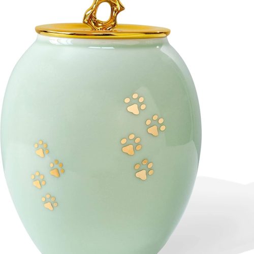 Medium Pet Urns for Dogs Ashes, Ceramics Pet Urn for Dog Cat Ashes (Paw Prints)