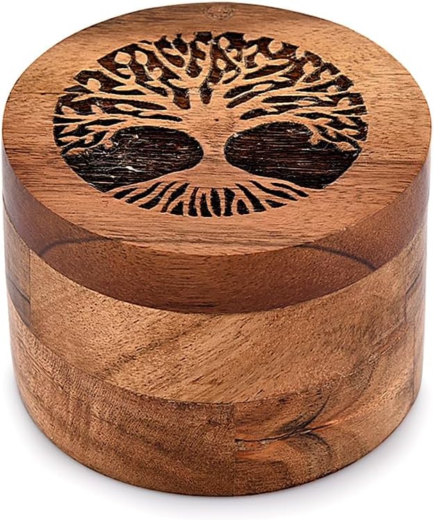 Handmade Acacia Wood Urn for Human Ashes, Tree of Life Wooden Box Urns for Ashes - Cremation Pet Urns for Dogs Ashes, Urn for Ashes (3.5" x 3.5" x 2.5") - Image 2