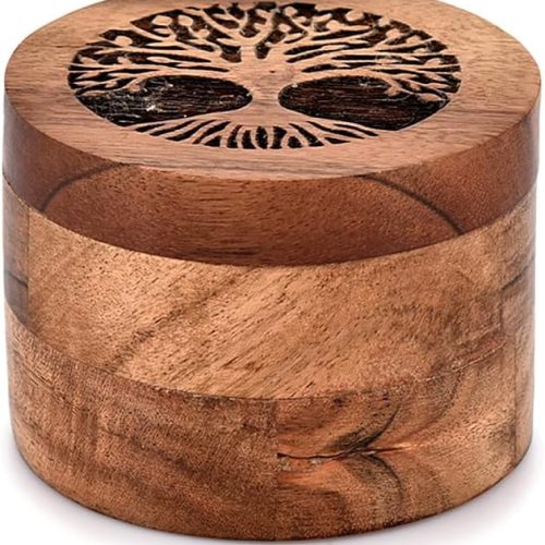 Handmade Acacia Wood Urn for Human Ashes, Tree of Life Wooden Box Urns for Ashes - Cremation Pet Urns for Dogs Ashes, Urn for Ashes (3.5" x 3.5" x 2.5")