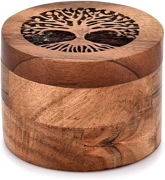 Handmade Acacia Wood Urn for Human Ashes, Tree of Life Wooden Box Urns for Ashes - Cremation Pet Urns for Dogs Ashes, Urn for Ashes (3.5" x 3.5" x 2.5")