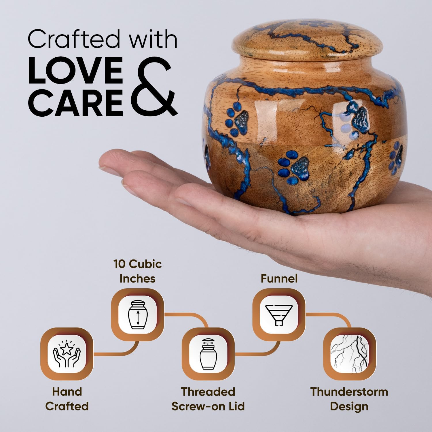 Wood Pet Urns for Dog/Cat Ashes - Small 10 Cu/in Resin Decorative Urn for Ashes for Dog, Urns for Cats - Pet Memorial Remembrance Box - Blue, Small - Image 2