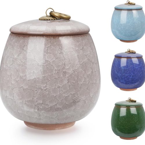 Ceramic Small Urn for Human Ashes Cremation Keepsake Urn for Adult Male Female Ice Crack Keepsake Urn for Human or Pet Ashes Celadon White