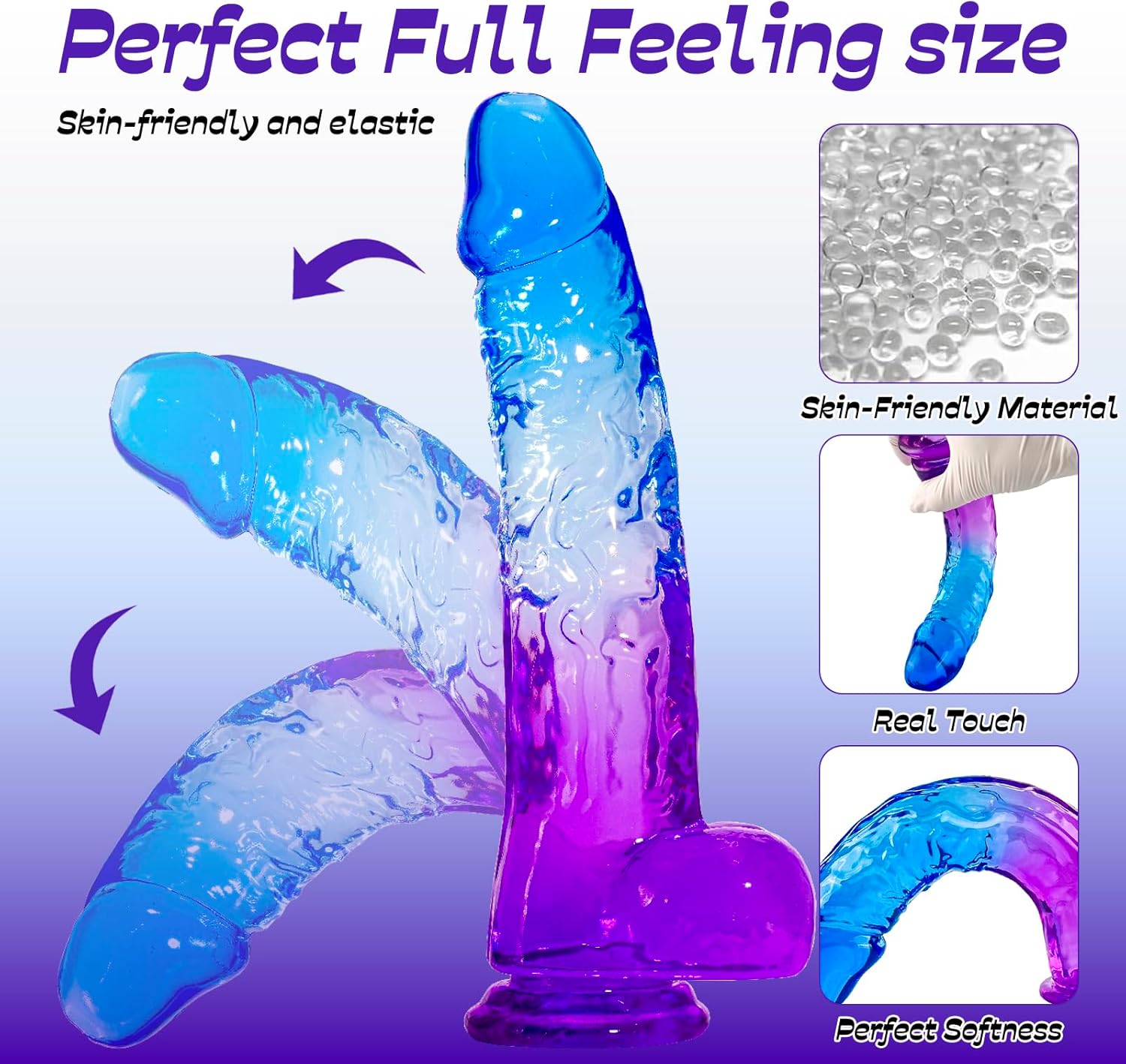 8 Inch Blue Purple Dildo, Soft Dildos Sex Toy with Strong Suction Cup, Adult Toys for Vaginal G-Spot and Anal Play, Waterproof Flexible Lifelike Penis for Women Men Beginners Couples - Image 2