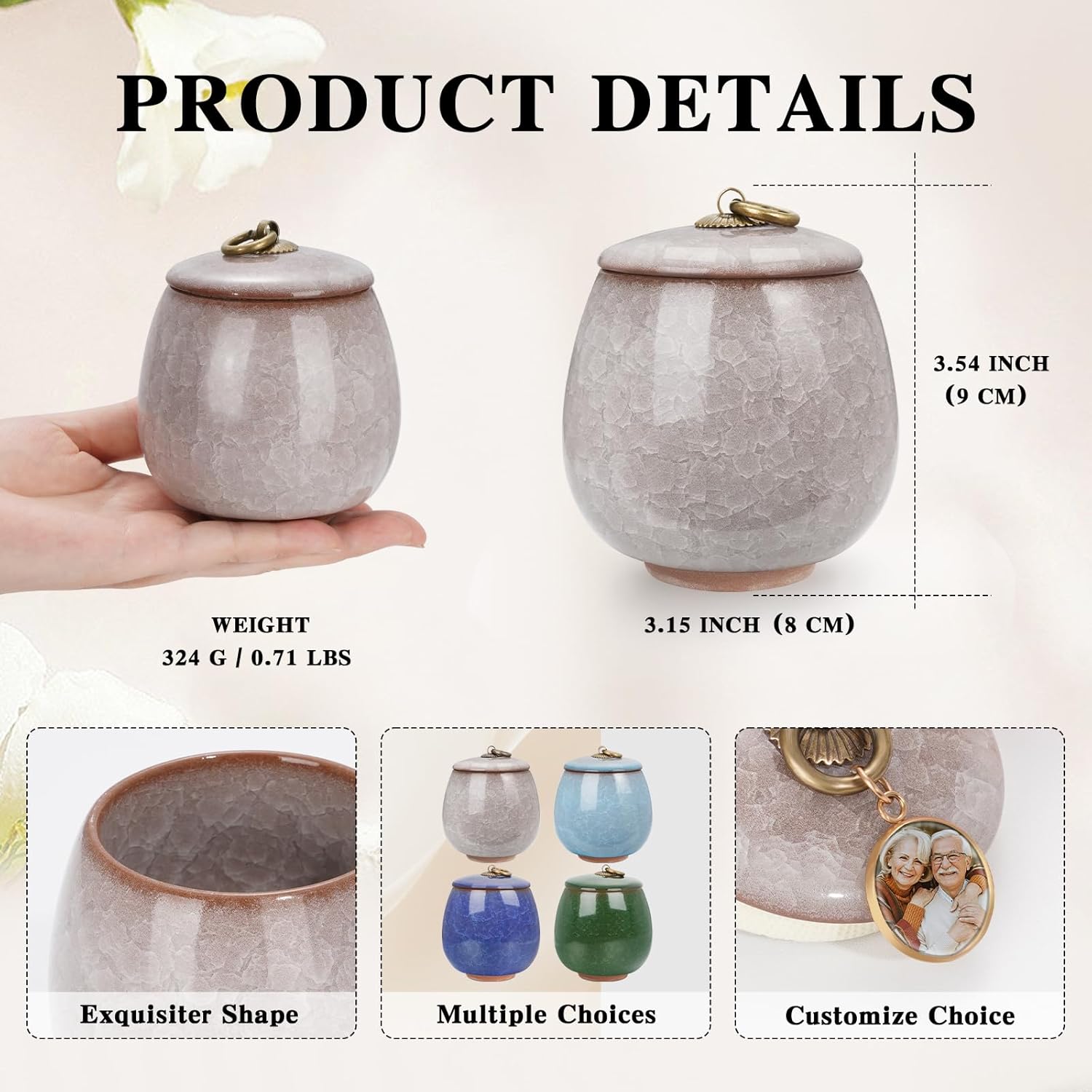Ceramic Small Urn for Human Ashes Cremation Keepsake Urn for Adult Male Female Ice Crack Keepsake Urn for Human or Pet Ashes Celadon White - Image 2