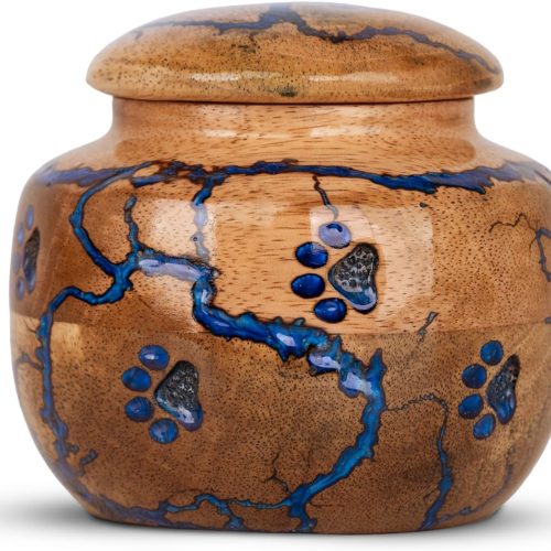 Wood Pet Urns for Dog/Cat Ashes - Small 10 Cu/in Resin Decorative Urn for Ashes for Dog, Urns for Cats - Pet Memorial Remembrance Box - Blue, Small