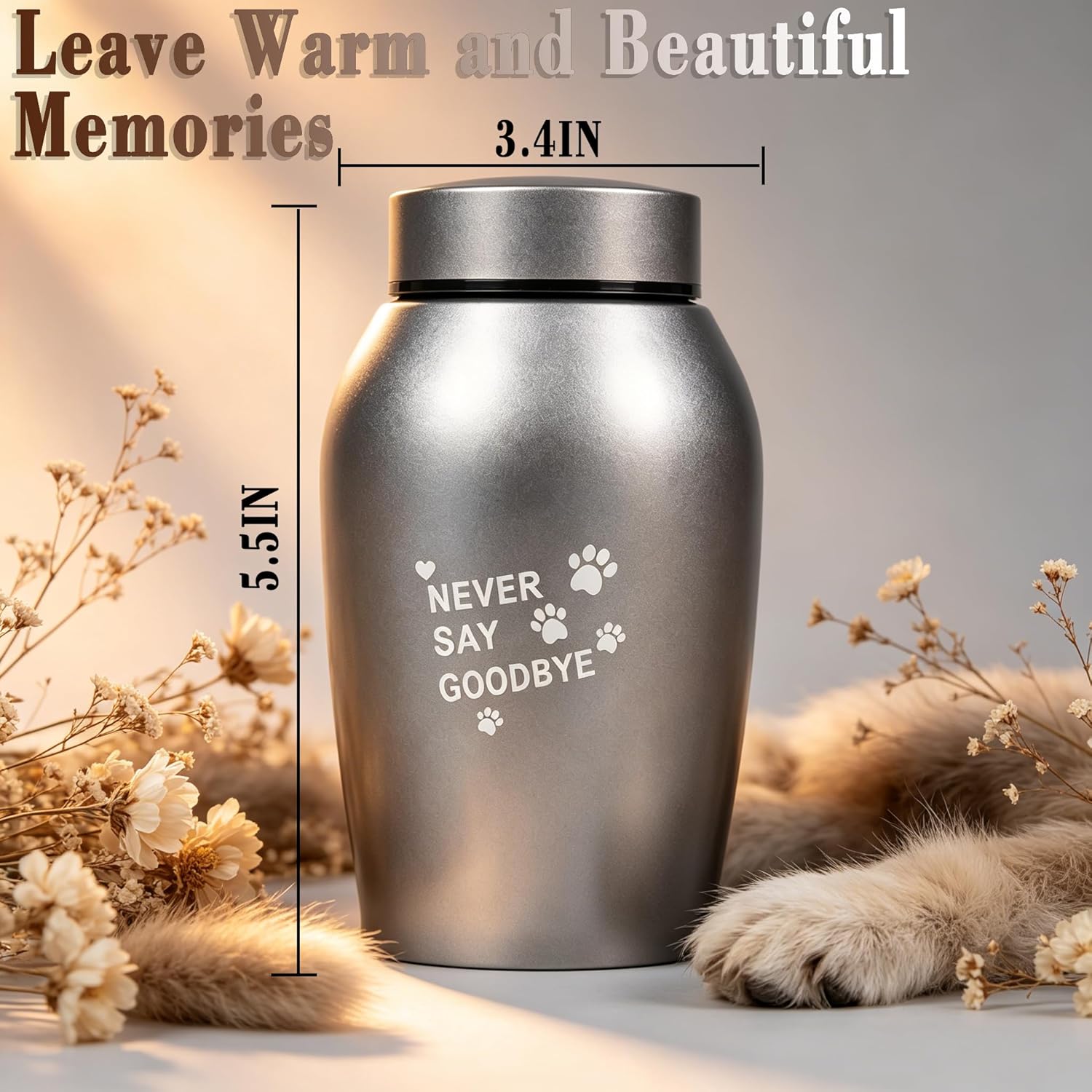 Stainless Steel Pet Urn for Ashes, Elegant Vase Keepsake for Dog & Cat Ashes, Small Pet Urn for Eternal Companionship,Commemorative Urn for Pet Ashes - Image 2