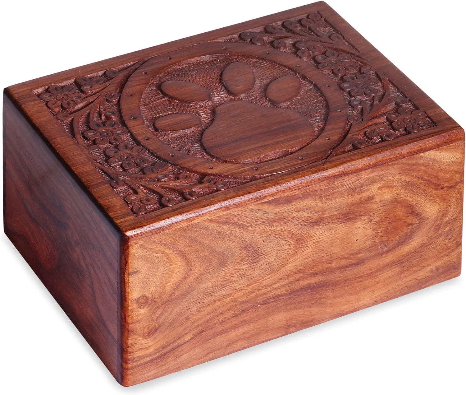 Wooden Urn Box for Pet Ashes, Cremation Funeral Paw Print Box, Pet Memorial Decorative Urn for Dog, Keepsake Burial Ash (Extra Small)