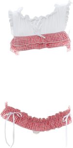 Women's Cute Sexy Japanese JK Anime  Lingerie Set Sexy Ruffle Plaid Crop Top and Panty Red