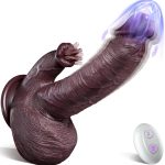 Thrusting Vibrating Dildo Sex Toy - 4-in-1 black realistic dildo with 10 thrust, vibration, heating, and licking modes, suitable for G-spot stimulation, remote control dildo adult sex toy